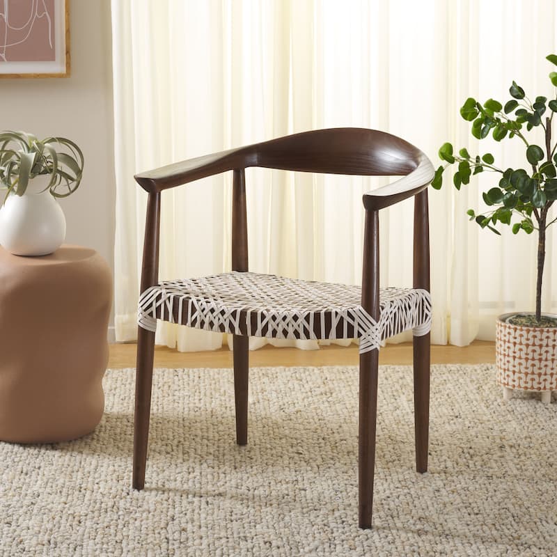 SAFAVIEH Trix Bandelier Black Dining Arm Chair - 24.8" x 18.9" x 30.7" - 25"W x 19"D x 31"H - White/Brown
