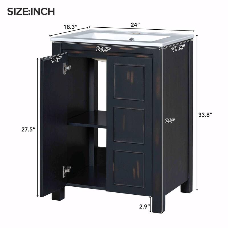 Vintage Style Bathroom Vanity Combo with Ceramic Sink and 2 Soft-close Doors