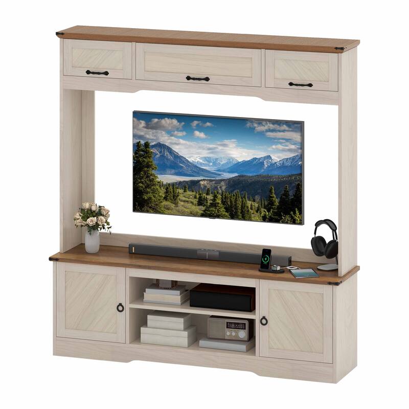 Moasis Vintage TV Stand with Power Outlet for 65" TVs