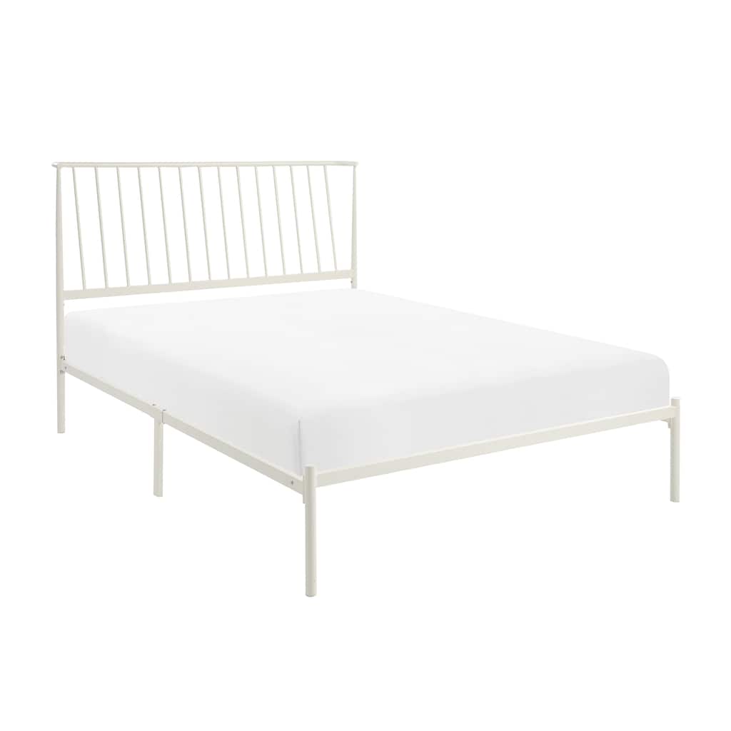 Metal Frame Queen Platform Bed White Finish Angle Headboard Bedroom Furniture 1pc