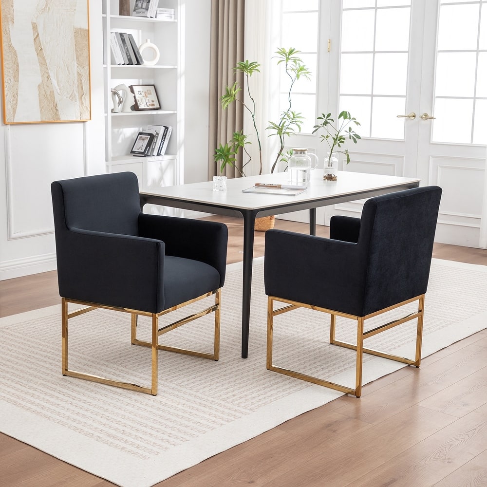 SEYNAR Modern Velvet Accent Arm Dining Chair Set of 2 with Metal Legs