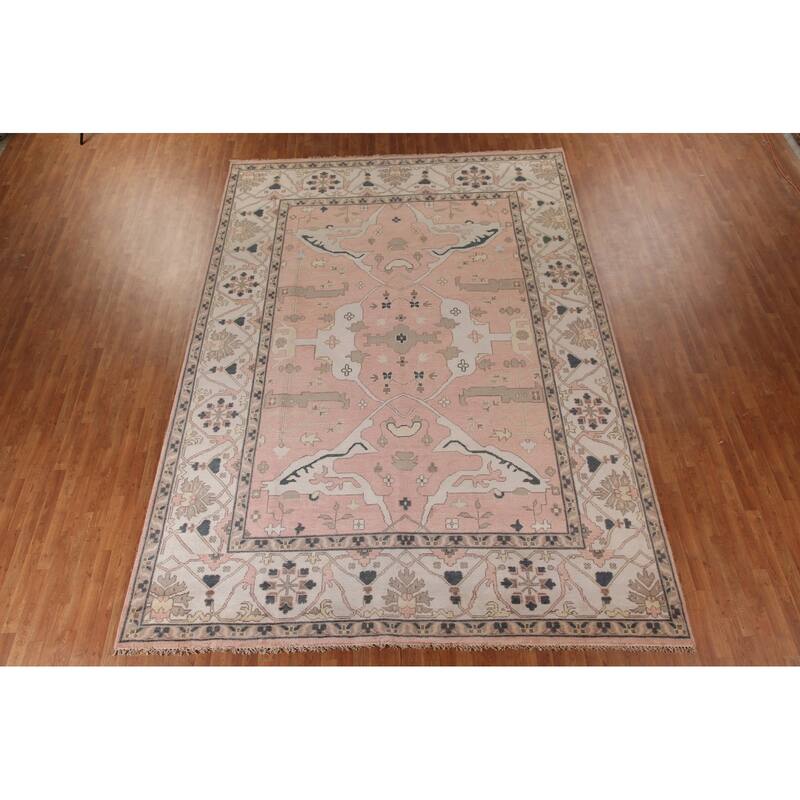 Pink Oushak Oriental Large Rug Hand-Knotted Wool Carpet - 10'0"x 13'10"