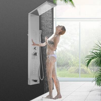 5 in 1 Shower Panel Tower System Stainless Steel Multi-Function Resort (Split, Polished Silver)