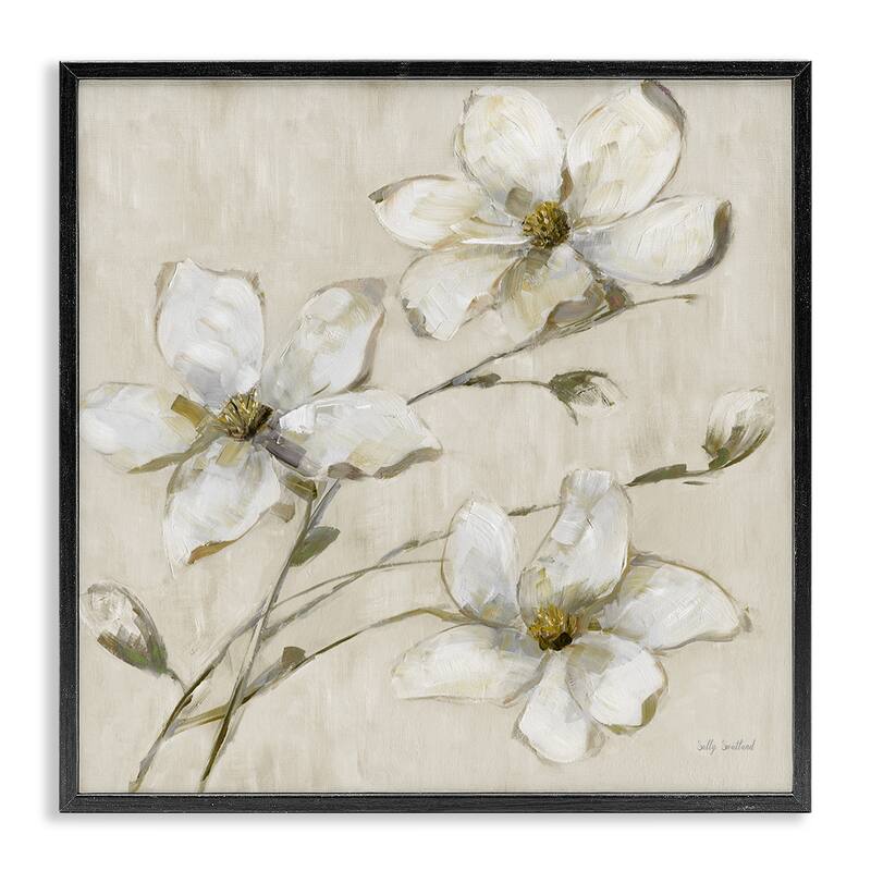 Stupell Neutral Tone Dogwood Flowers Framed Giclee Art Design By Sally Swatland - 12 x 12 - Black