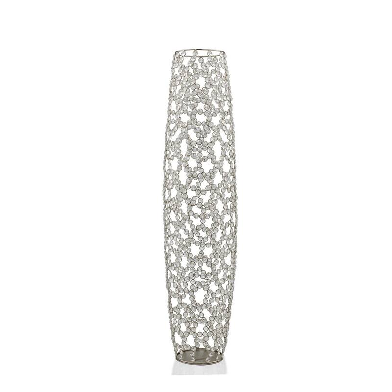 HomeRoots 40" Silver Oval Crystal Glass Floor Vase With Faux Crystals