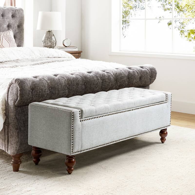Felix Classic Button-Tufted Storage Bench With Nailhead Trims By HULALA HOME