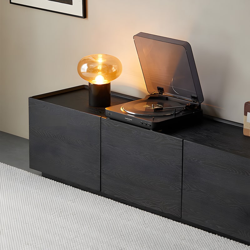 78.74" Modern TV Stands, Black Wood Texture, with 4 Large Cabinets for Storage
