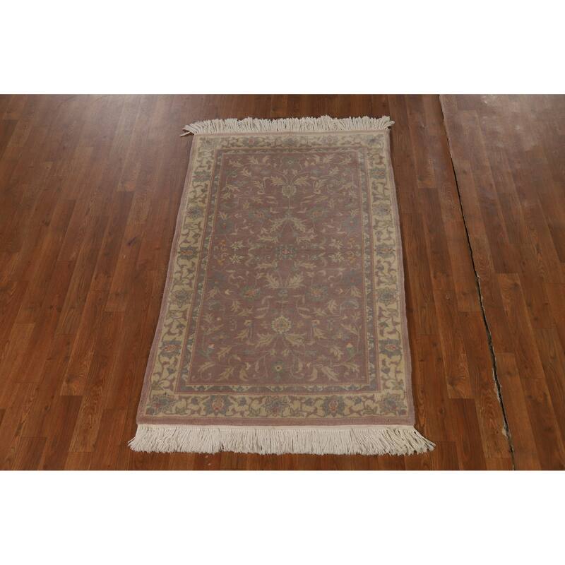 Hand Knotted Oriental 100% Wool Carpet Traditional All-Over Pink Art Deco Area Rug - 5' 0'' X 3' 0''