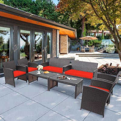 Costway 8PCS Patio Rattan Furniture Set Cushioned Chair Sofa Coffee