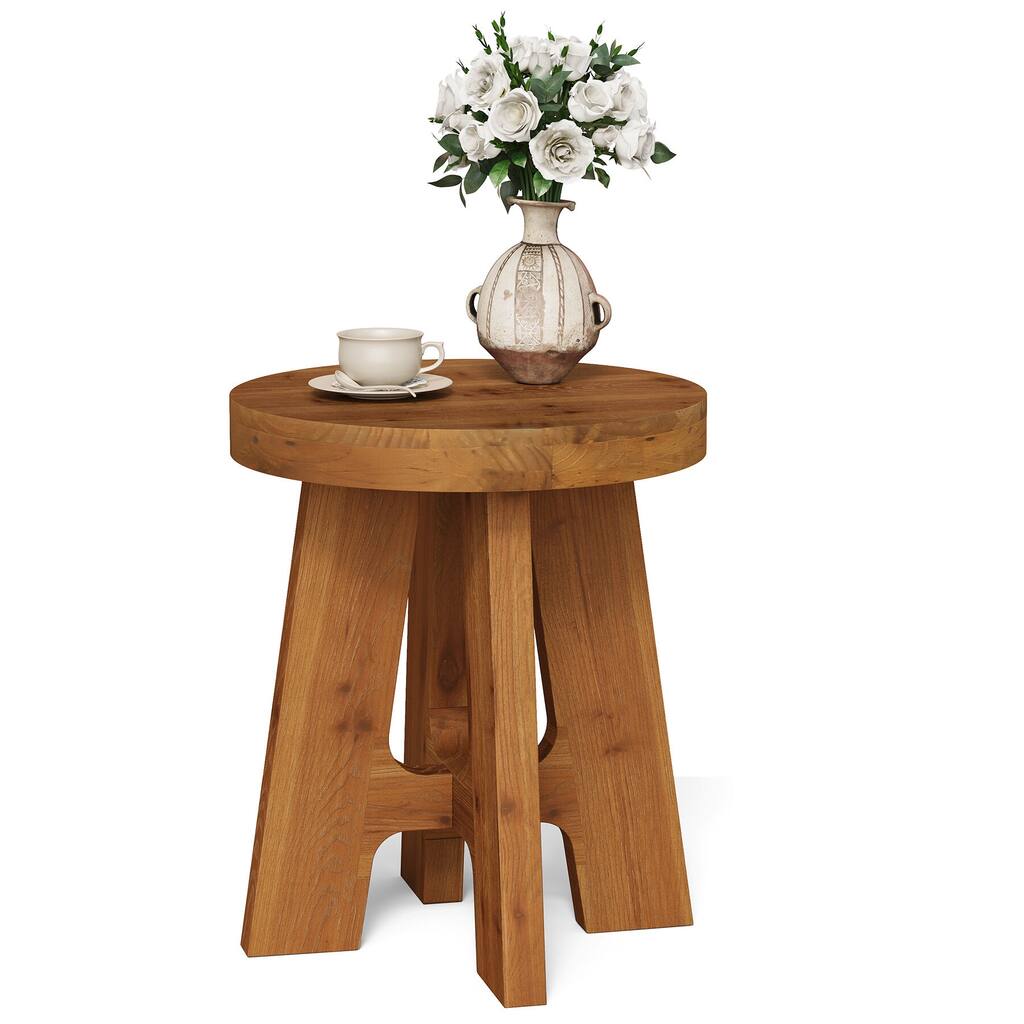 Farmhouse Solid Wood Round End Table Small Side Table for Couch