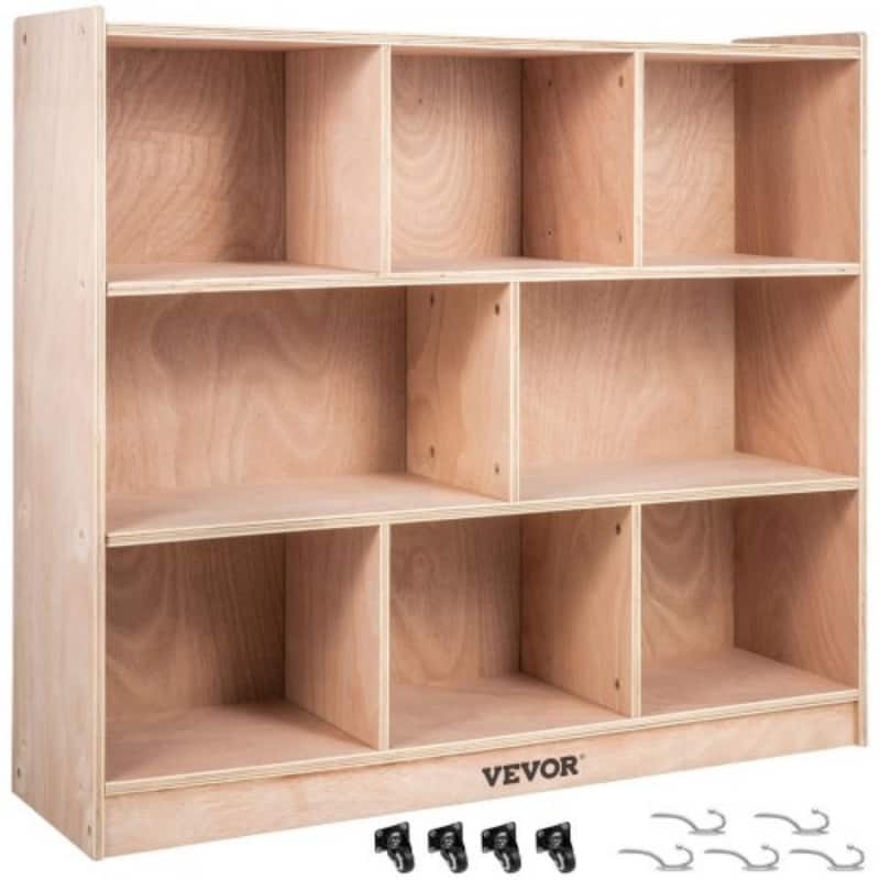 White Linen Wood Storage Cubby with 8 Compartments Kids Organizer Cabinet for Toys and Books - 48 × 13 × 36in