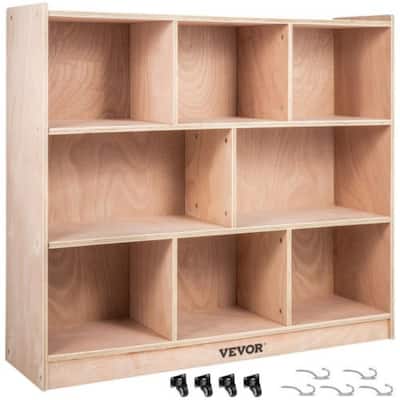 White Linen Wood Storage Cubby with 8 Compartments Kids Organizer Cabinet for Toys and Books - 48 × 13 × 36in