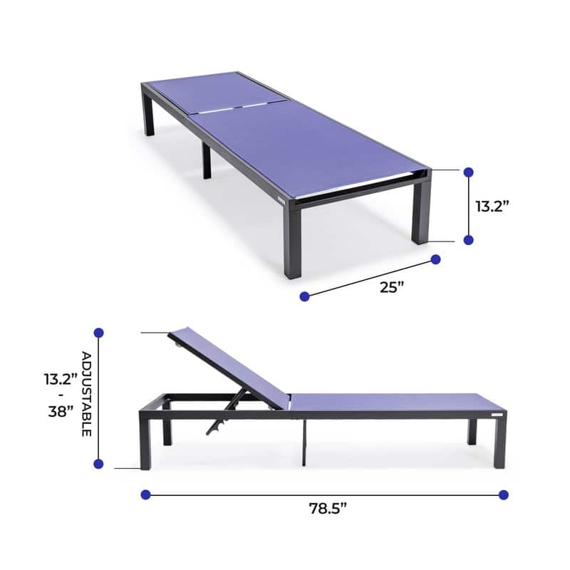 Marlin (Set of 2) Modern All-Weather Patio Chaise Lounge Chair with Powder-Coated Aluminum and 4-Position Adjustable Recliner