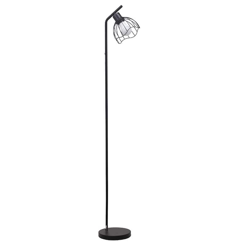 Metal Industrial Cage Floor Lamp with Curved Arm and Rotary Switch - 9.57 x 7.87 x 54.50 in. (L x W x H) - Black