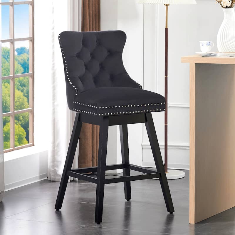 26"/29" Velvet Swivel Counter and Bar Height Stools (Set of 1/2/3/4) - Single - Black - Bar Height