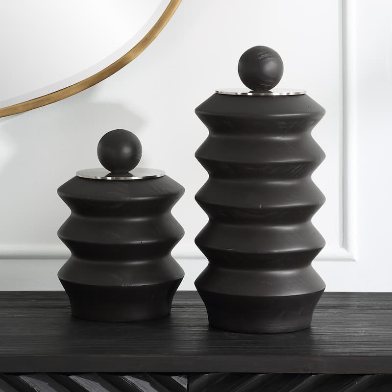Uttermost Accordion Black Wood Containers, Set Of 2