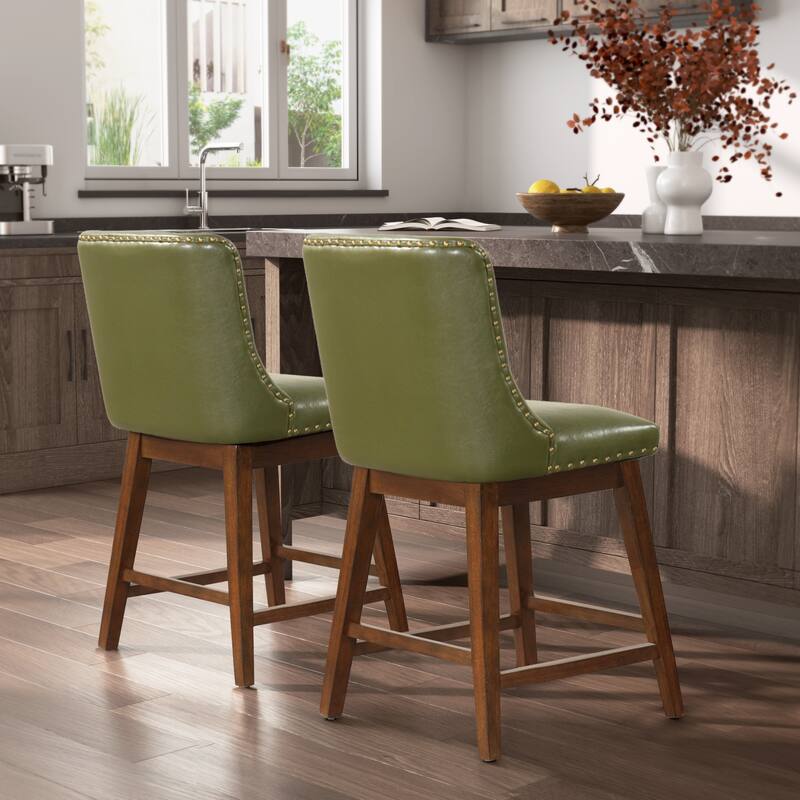 26'' Swivel Upholstered Counter Stool with Solid Wood Frame (Set of 2)