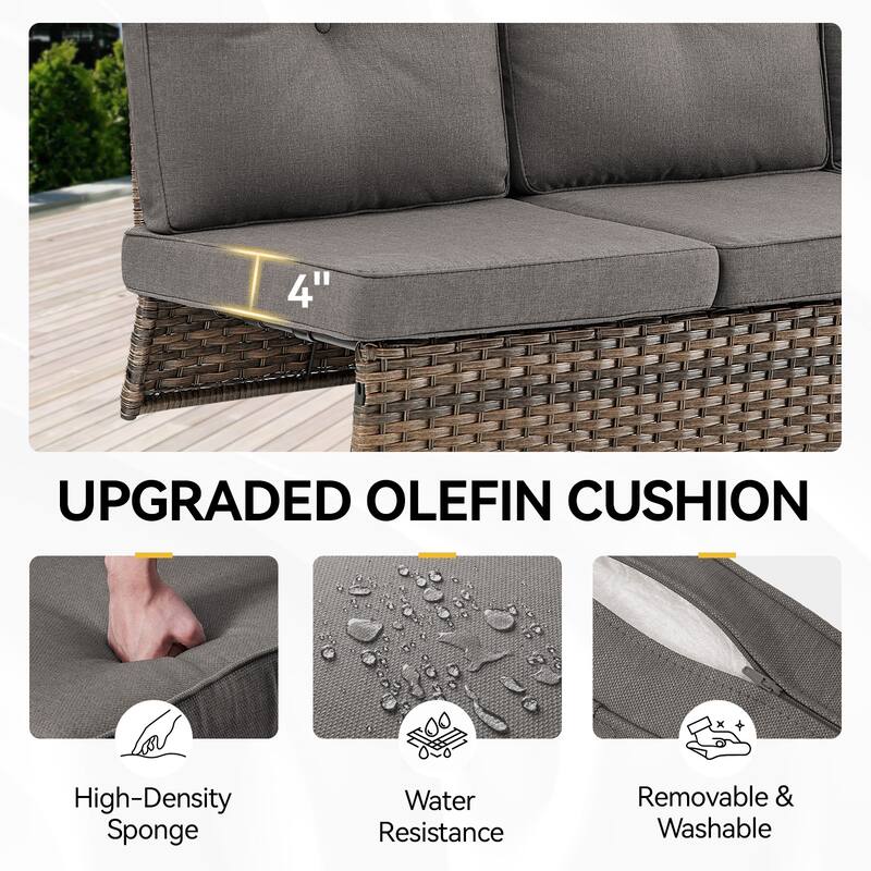 Fire Pit Table with Sectional Sofa Rocker Chairs Ottomans -Grey - Brown