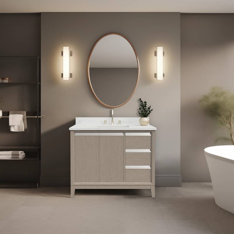 Vanity Art Bathroom Vanity with Ceramic Sink and Engineered Marble Top - 42" - Driftwood Gray