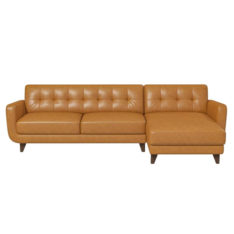 Left-Facing Tan Leather Sectional Sofa