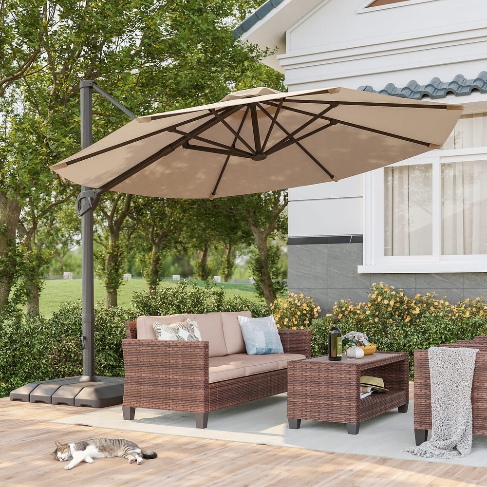 BONOSUKI 11-ft 360-degree Rotating Cantilever Patio Umbrella with Base