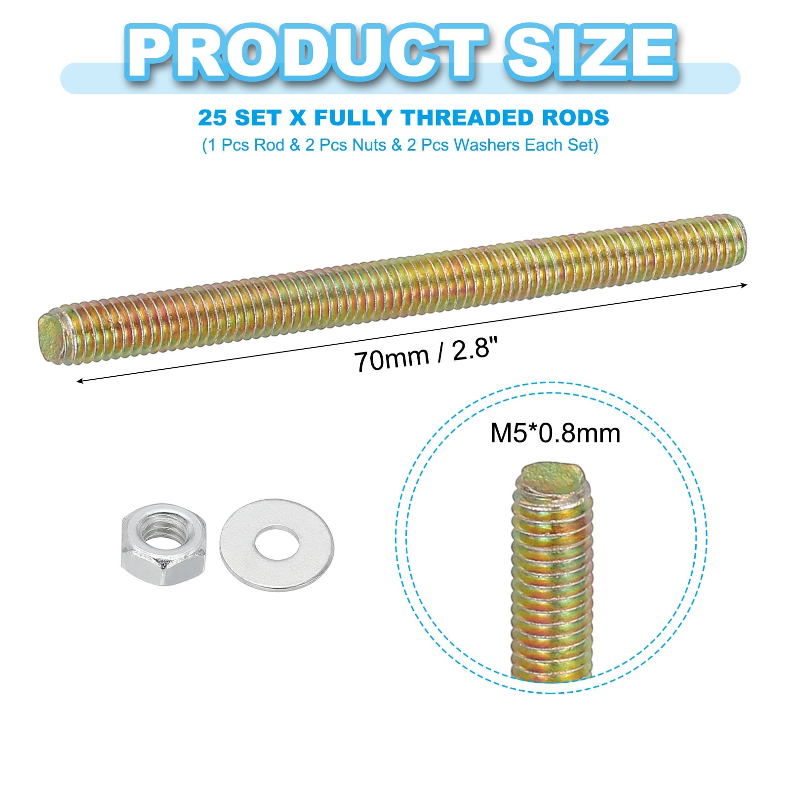 Carbon Steel Fully Threaded Rods, Threads Rod Bar Studs with Nuts and Washers for Furniture Mounting Machinery Manufacturing