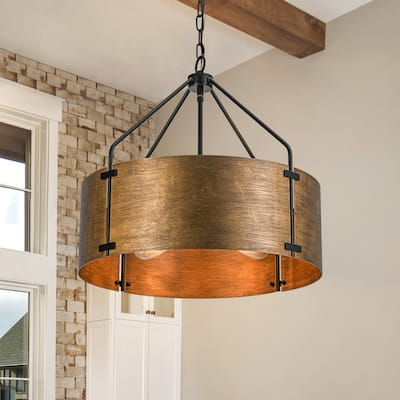 4-Light Modern Industrial Drum Pendant Light with Bronze Finish - W22.05"