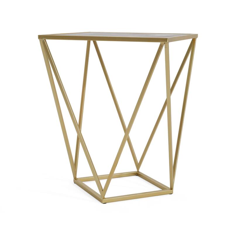 Constructed With A Sturdy Iron Frame And A Durable Tempered Glass Surface Creative Simple Glass Side Table,Gold+White Color