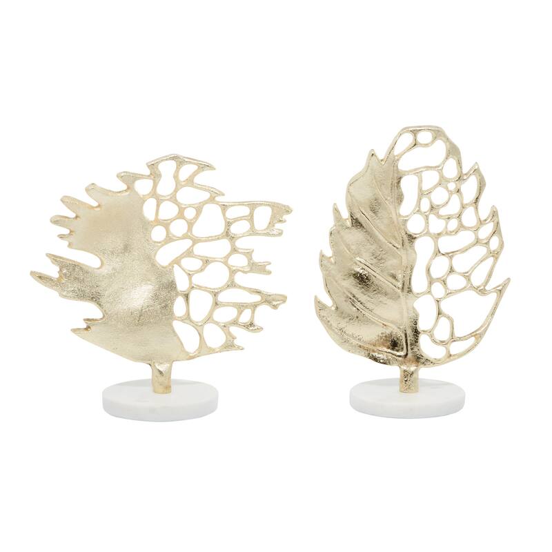 Aluminum Metal Leaf Decorative Sculpture - Set of 2 Gold - Roche River Decor