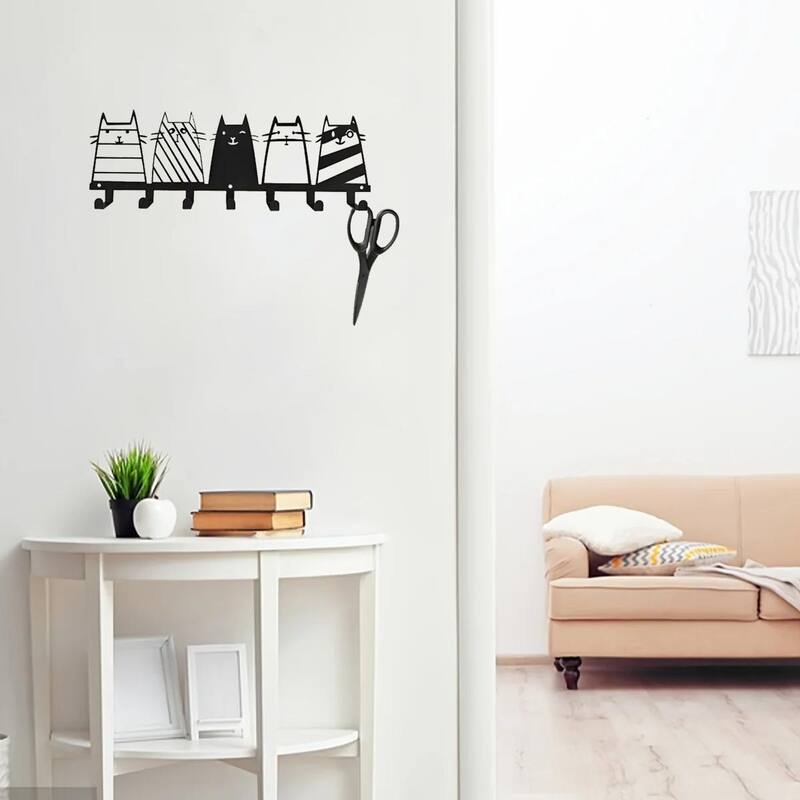 Cute Cat Wall Hooks 7-Hook Key Rack Coat Rack Modern Decor - 13.74" x 4.37"