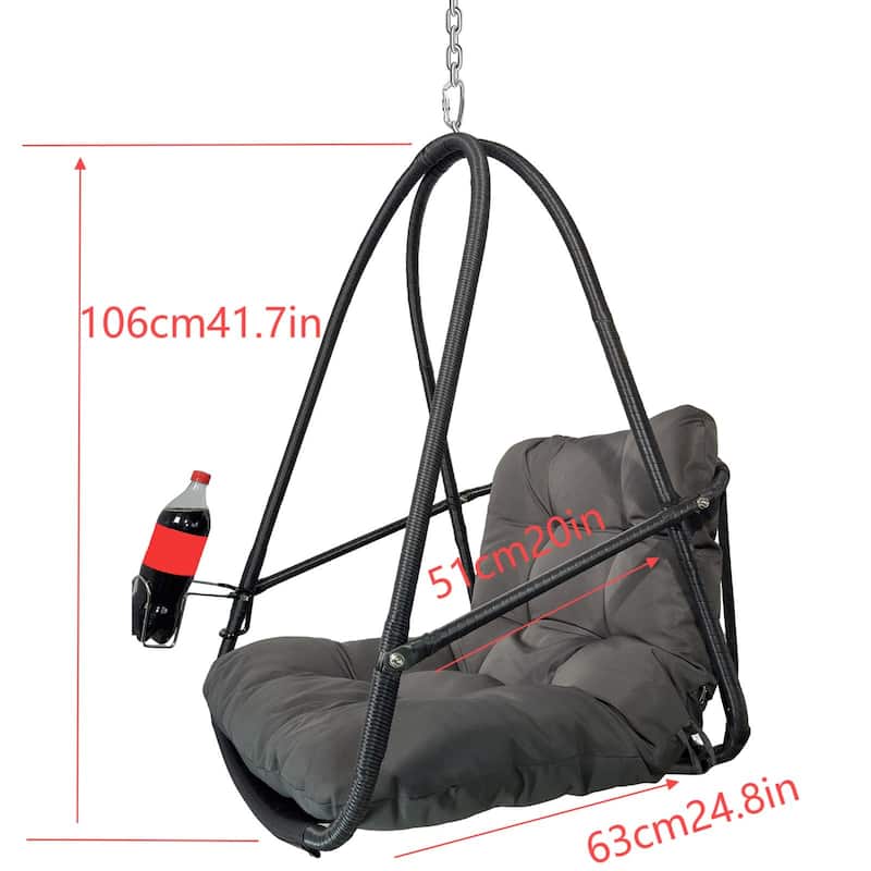 Rattan Egg Chair with Stand - Indoor/Outdoor Hanging Swing and Cushion and Cup Holder (350lb Capacity, Foldable)