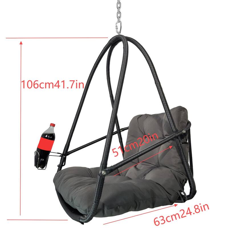 Swing Egg Chair with Stand Indoor Outdoor Wicker Rattan Patio Basket Hanging Chair with C Type bracket,with cushion and pillow