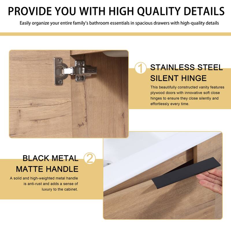 Malwee 22" Floating Bathroom Vanity, Mini Wall Mounted Bathroom Vanity, Single with Ceramic Top and Soft Close Door