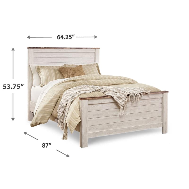 Isla Queen Panel Bed, Faux Planks Block Pattern, Whitewash & Brown Wood
