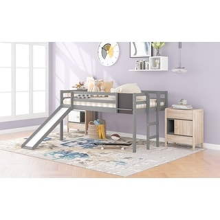 Contemporary Twin Loft Bed with Slide, Staircase & Chalkboard - Fun Design