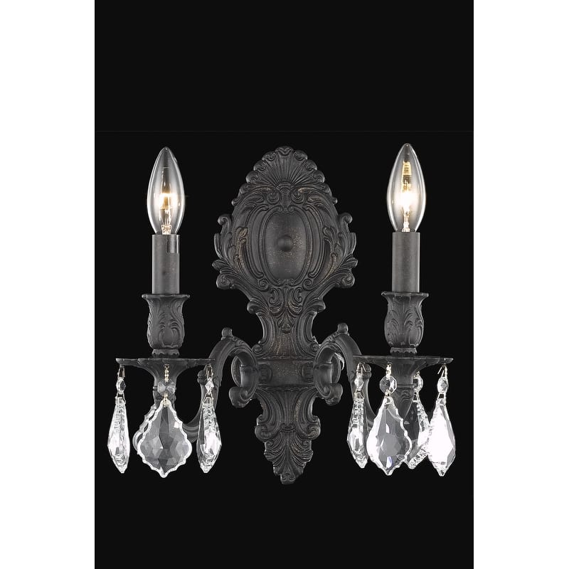 Fleur Illumination Collection Wall Sconce D:10in H:11.5in E:7.5in Lt:2 Dark Bronze Finish (Elegant Cut Crystals) - royal cut/Dark bronze/crystal (clear)