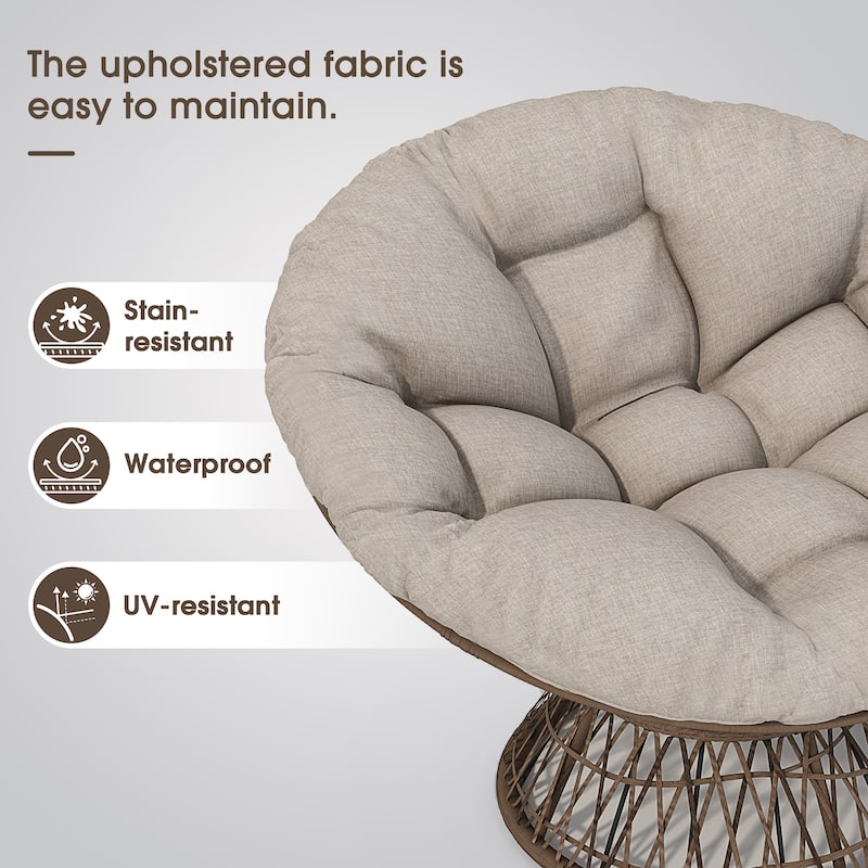 Polyester Wicker Swivel Lounge Chair with Thick Cushion and 360° Rotation