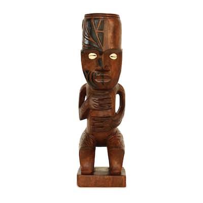Handmade Wooden Primitive Tattoo Face Tribal Statue Sculpture Tiki Bar Totem Handcrafted Unique Gift Home Decor Accent Figuri