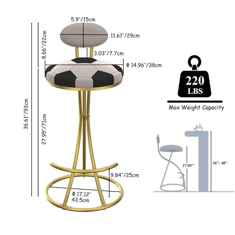 Upholstered S-shaped Barstools Set of 2 Velvet Counter Bar Stools Football Print Round Dining Stool