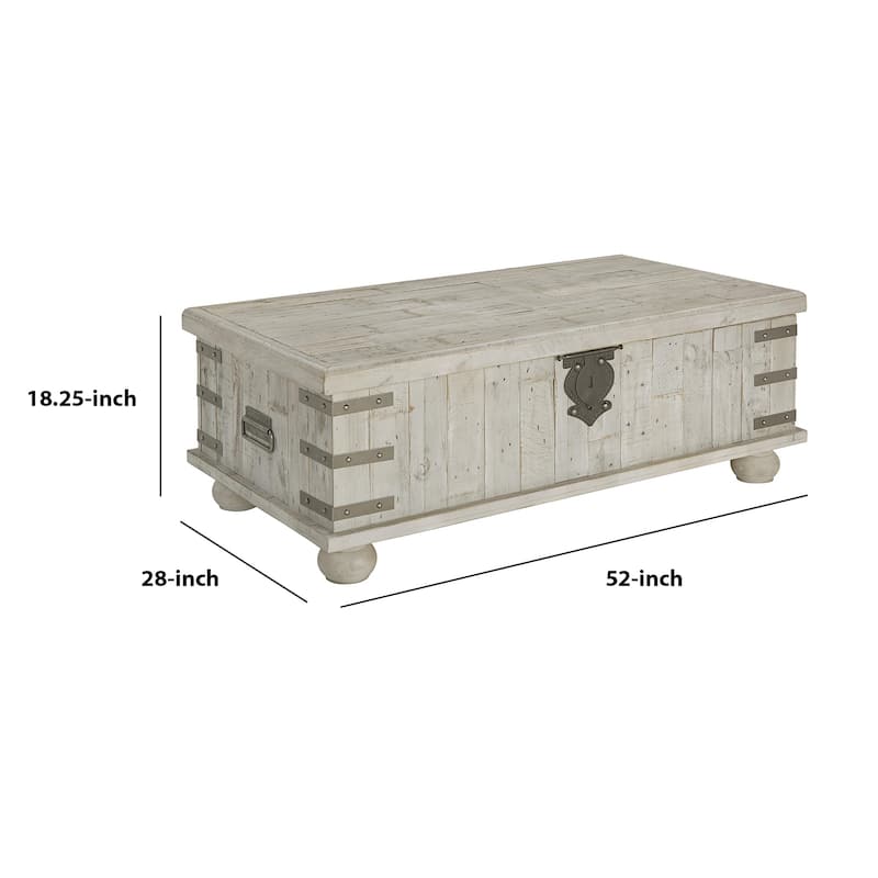 Wooden Lift Top Cocktail Table with Metal Handles and Bun Feet, White