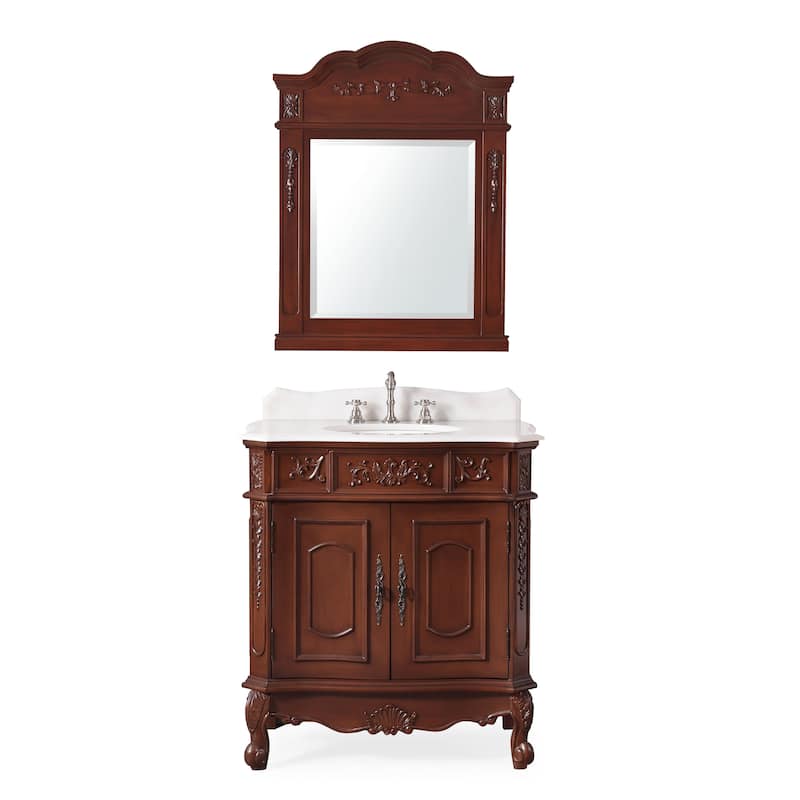33" Unique Classic Benson Bathroom Sink Vanity - Brown - Brown - Painted - Single Vanities