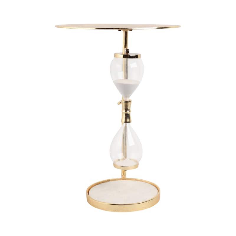 Metal Glass Accent Side Table Hourglass Base Round Design Home Decor - 16" x 16" x 23"