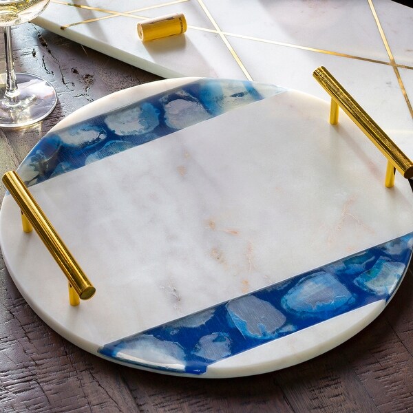 Lanna Blue Agate & Marble 14inch Round Accent Tray 14