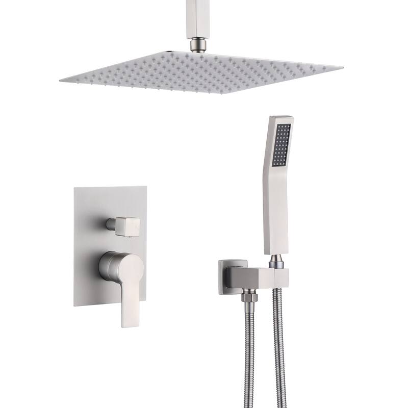 Ceiling Mount Brushed Nickel Shower System Bathroom Luxury Rain Mixer Shower Combo Set Ceiling Rainfall Shower Head System