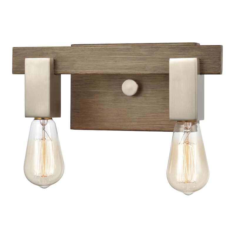 Elk Home Axis Satin Nickel Metal 2 Light Vanity Light - Light Wood, Satin Nickel
