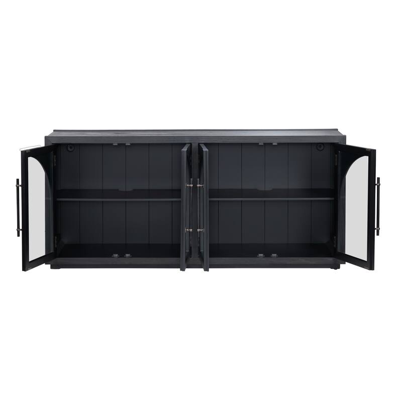 70 in. Black Solid Wood 4 Door Media Credenza_Sideboard