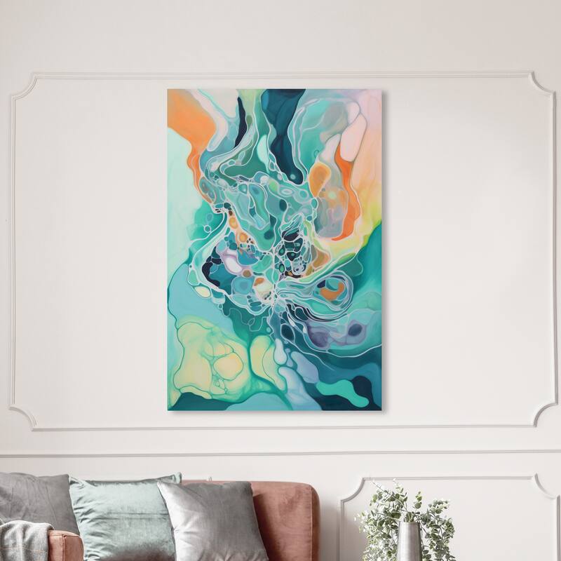 Wynwood Studio Canvas Abstract Falling Water Abstract Green and Mint Green Tropical Wall Art Canvas Print - 54 x 36