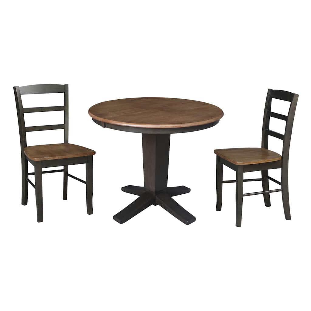 36 in Round Extension Dining Table with 12 in Leaf and Dining Chairs