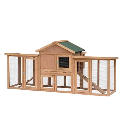 PawHut 80" Wooden Chicken Coop Backyard Hen Cage House Poultry w/ Nesting Box Run - Brown/Green - 37"h x 82"d x 35"w