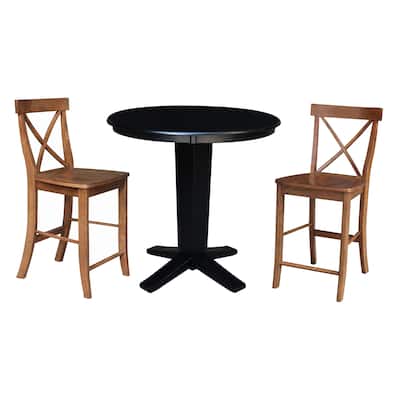 36 in Round Top Counter Height Dining Table with Stools in Black/Distressed Oak